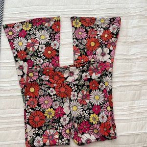 70's Groovy Flower Power Bell Bottom Stretchy Pants Size L